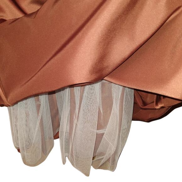 David's Bridal Boho Copper Bridesmaid Dress Rust Orange Satin Prom Strapless - Picture 3 of 8